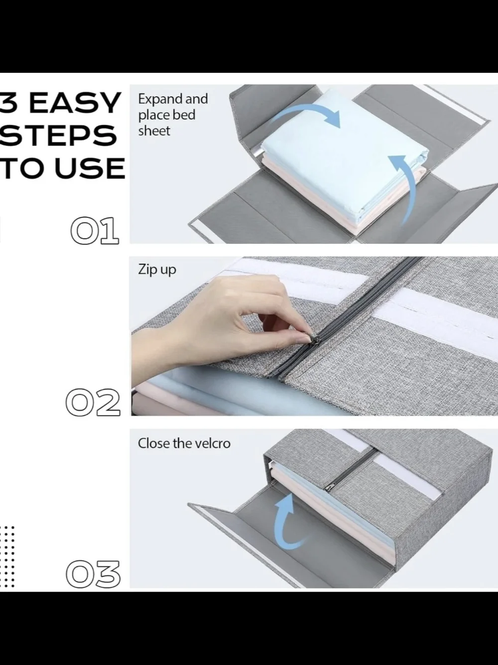 Bed Sheet Organizer 6 Pack Stackable Gray